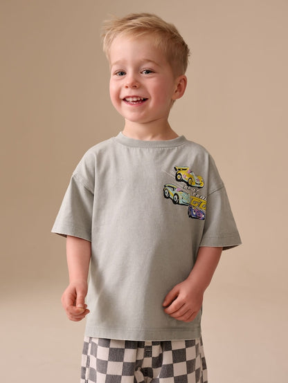 Grey Race Car Short Sleeve Back Print T-Shirt (3mths-7yrs) - Size 3-6 Months (62-68cm)