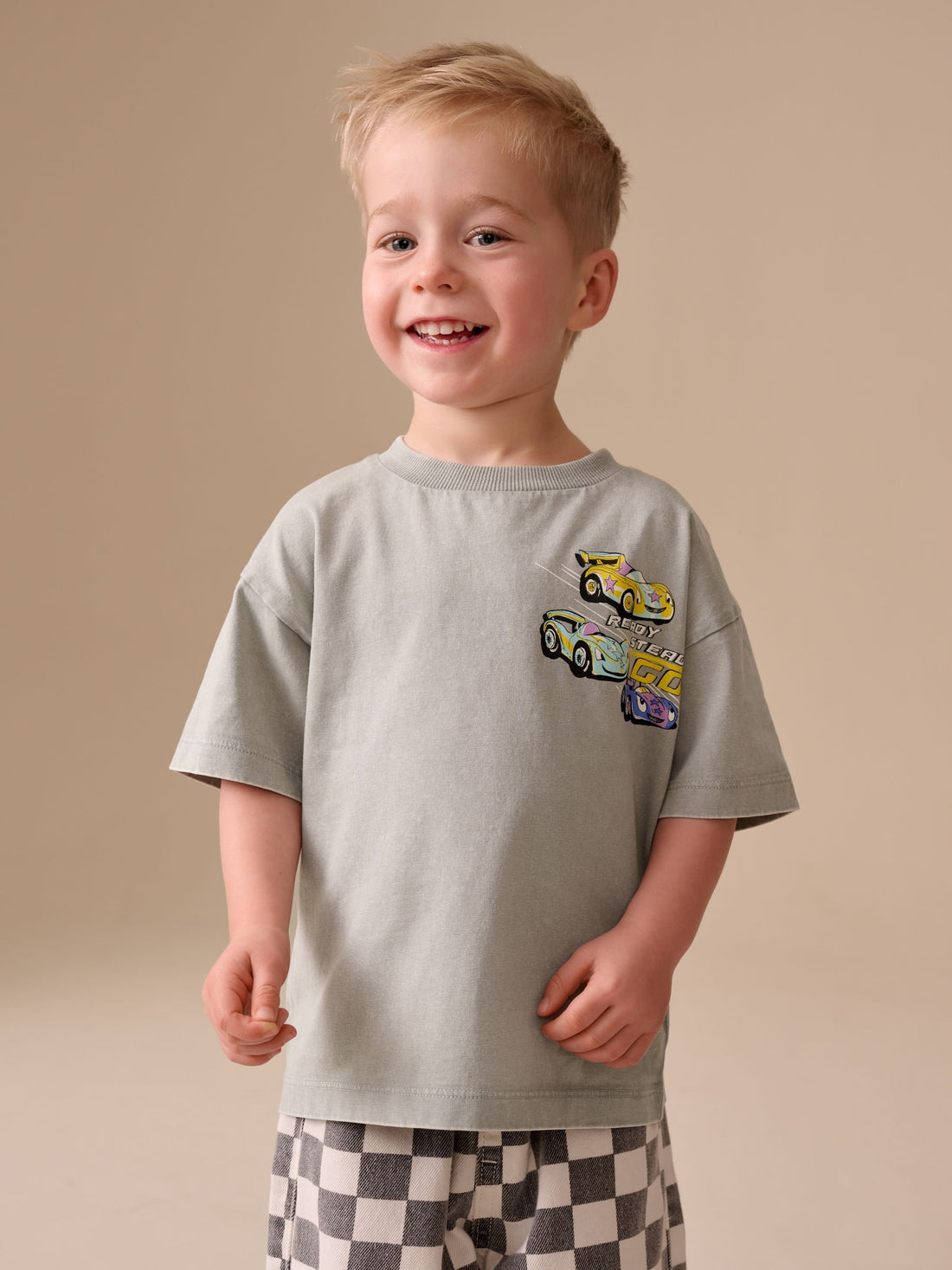 Grey Race Car Short Sleeve Back Print T-Shirt (3mths-7yrs) - Size 3-6 Months (62-68cm)