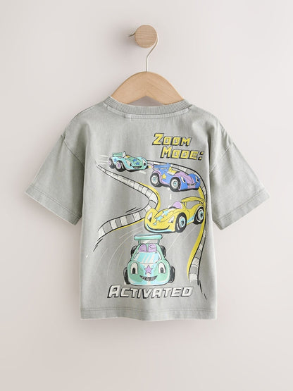 Grey Race Car Short Sleeve Back Print T-Shirt (3mths-7yrs)