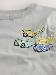 Grey Race Car Short Sleeve Back Print T-Shirt (3mths-7yrs) - Size 3-6 Months (62-68cm)