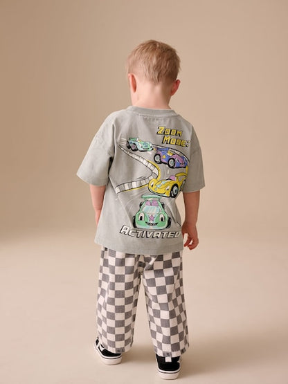 Grey Race Car Short Sleeve Back Print T-Shirt (3mths-7yrs) - Size 3-6 Months (62-68cm)