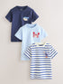 Navy Sea Animal Short Sleeve Appliqué T-Shirts 3 Pack (3mths-7yrs) - Navy Sea Animal / 12-18 Months (80-86cm)