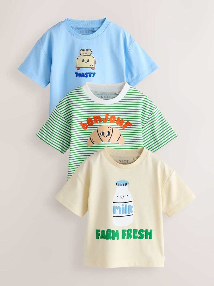 Blue Breakfast Short Sleeve Graphic T-Shirts 3 Pack (3mths-7yrs) - Size 3-6 Months (62-68cm) - Blue Breakfast