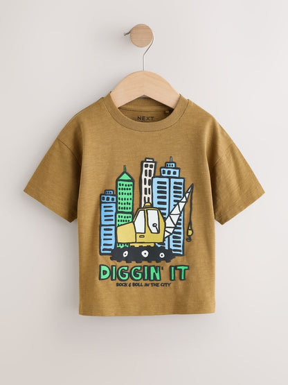 Teal Blue Digger Short Sleeve Graphic T-Shirts 3 Pack (3mths-7yrs)