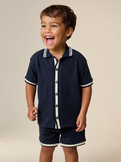 Navy Short Sleeve Shirt and Shorts Set (3mths-7yrs) - Navy / 12-18 Months (80-86cm)