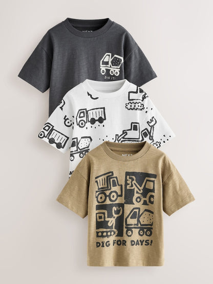 Black Digger Short Sleeve Graphic T-Shirts 3 Pack (3mths-7yrs) - Black Digger / 12-18 Months (80-86cm)