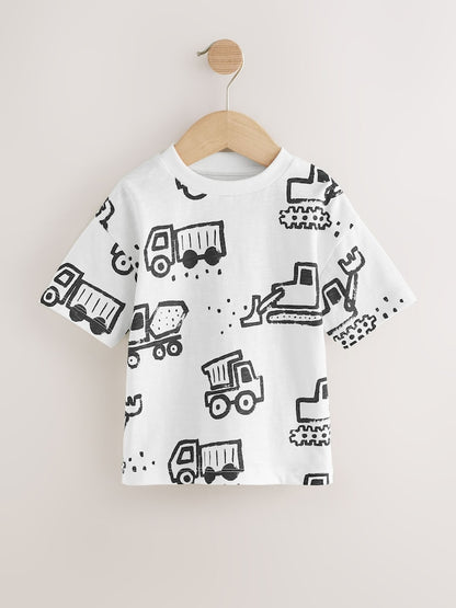 Black Digger Short Sleeve Graphic T-Shirts 3 Pack (3mths-7yrs)