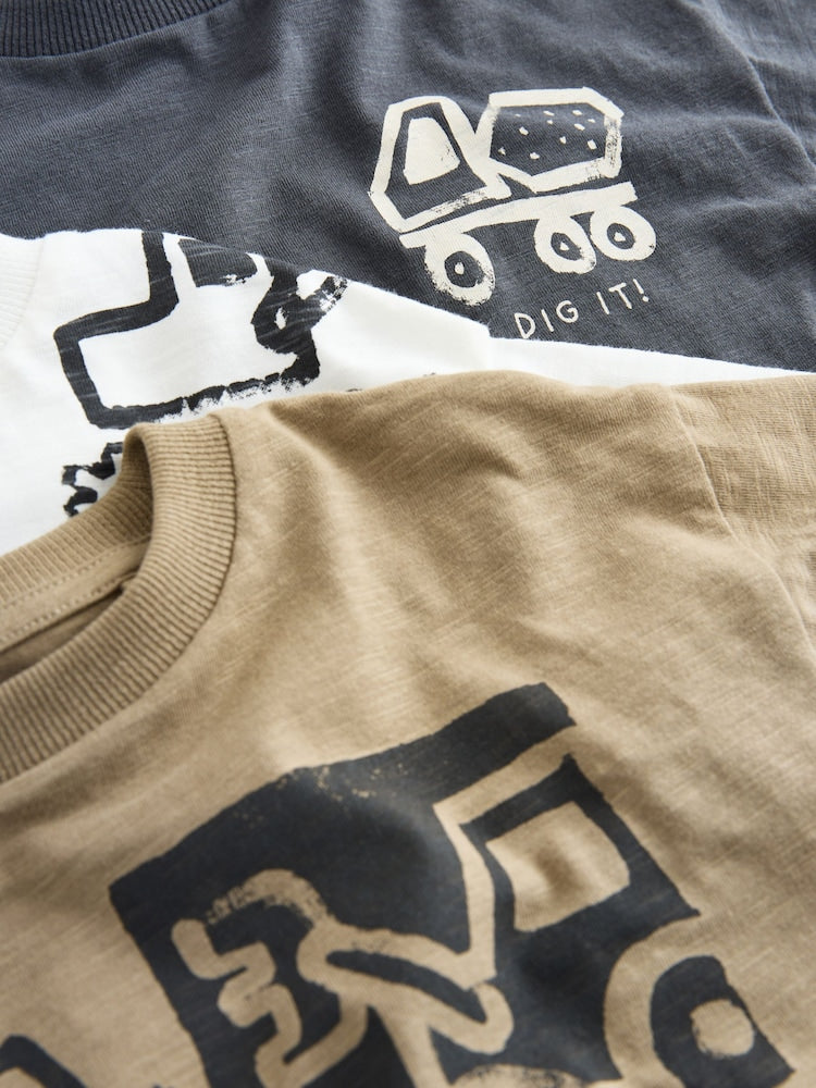 Black Digger Short Sleeve Graphic T-Shirts 3 Pack (3mths-7yrs)