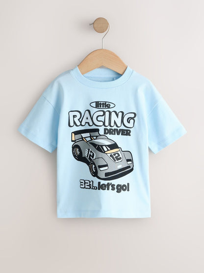 Black/Grey Race Car Short Sleeve Graphic T-Shirts 3 Pack (3mths-7yrs)