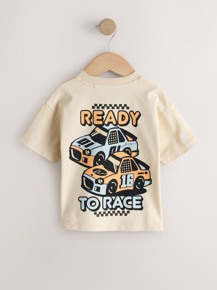 Black/Grey Race Car Short Sleeve Graphic T-Shirts 3 Pack (3mths-7yrs)