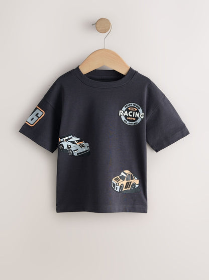 Black/Grey Race Car Short Sleeve Graphic T-Shirts 3 Pack (3mths-7yrs)