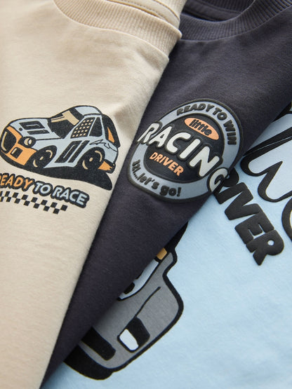 Black/Grey Race Car Short Sleeve Graphic T-Shirts 3 Pack (3mths-7yrs)
