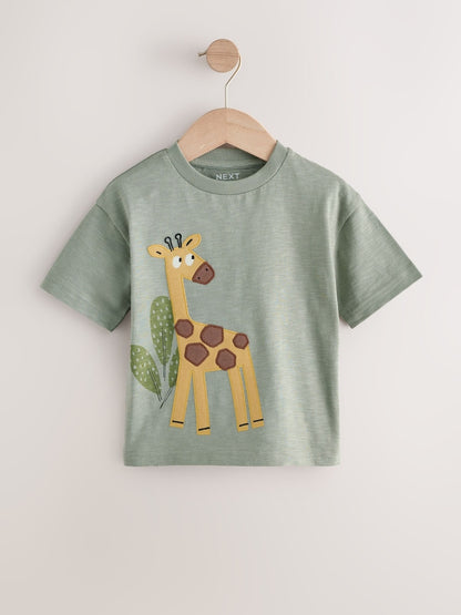 Green Safari Animals Short Sleeve Appliqué T-Shirts 3 Pack (3mths-7yrs)
