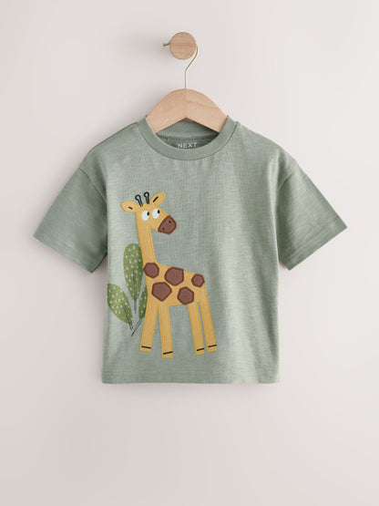 Green Safari Animals Short Sleeve Appliqué T-Shirts 3 Pack (3mths-7yrs) - Size 3-6 Months (62-68cm)