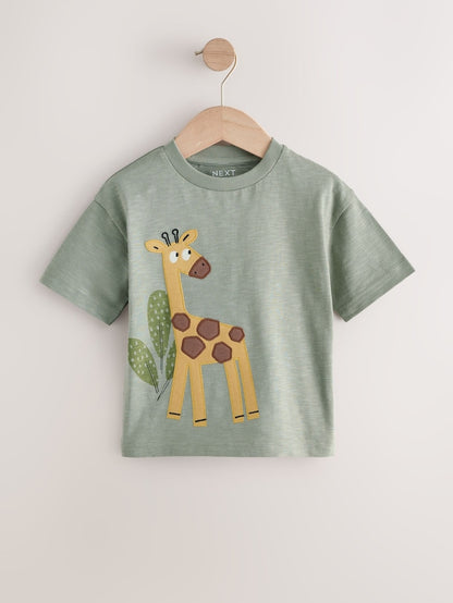 Green Safari Animals Short Sleeve Appliqué T-Shirts 3 Pack (3mths-7yrs) - Size 3-6 Months (62-68cm)