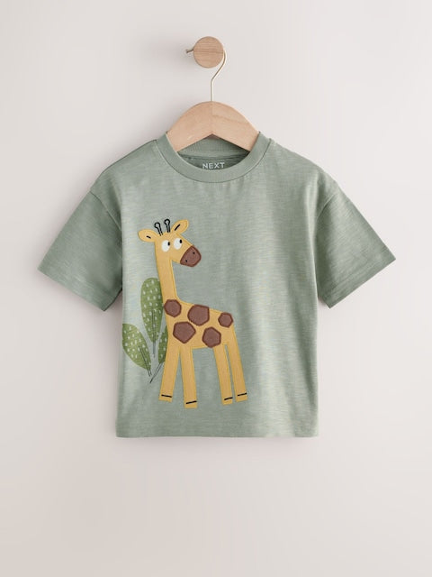 Green Safari Animals Short Sleeve Appliqué T-Shirts 3 Pack (3mths-7yrs) - Size 3-6 Months (62-68cm)