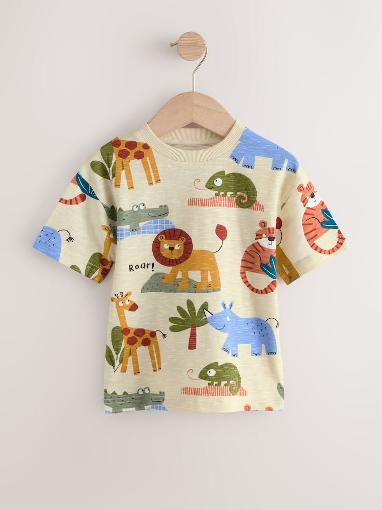 Green Safari Animals Short Sleeve Appliqué T-Shirts 3 Pack (3mths-7yrs)