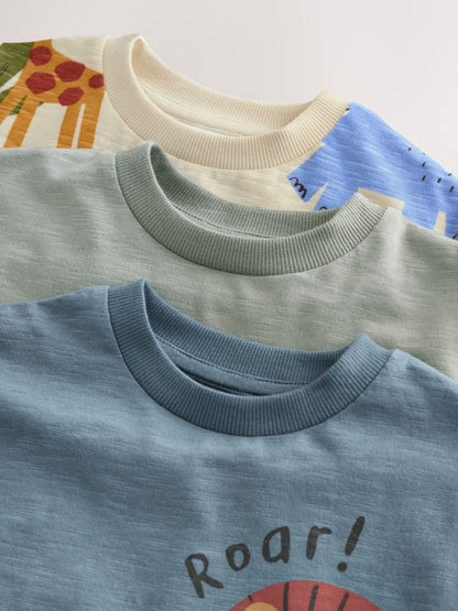Green Safari Animals Short Sleeve Appliqué T-Shirts 3 Pack (3mths-7yrs) - Size 3-6 Months (62-68cm)