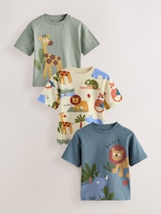 Green Safari Animals Short Sleeve Appliqué T-Shirts 3 Pack (3mths-7yrs) - Size 3-6 Months (62-68cm)
