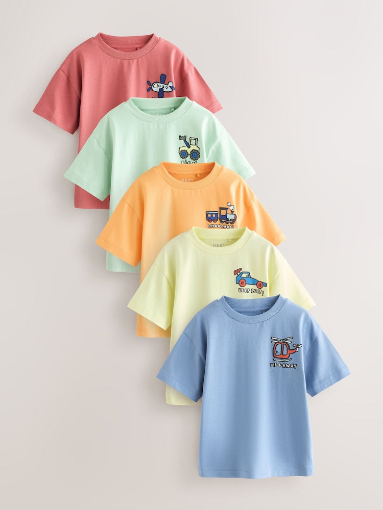 Blue/Green/Red/Orange/Yellow Cars Small Short Sleeve Graphic T-Shirts 5 Pack (3mths-7yrs) - Blue/Green/Red/Orange/Yellow Cars / 12-18 Months (80-86cm)