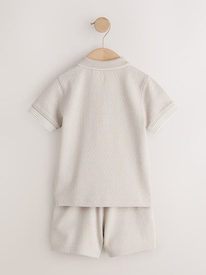 Neutral Zip Neck Short Sleeve Polo Shirt And Shorts Set (3mths-7yrs)