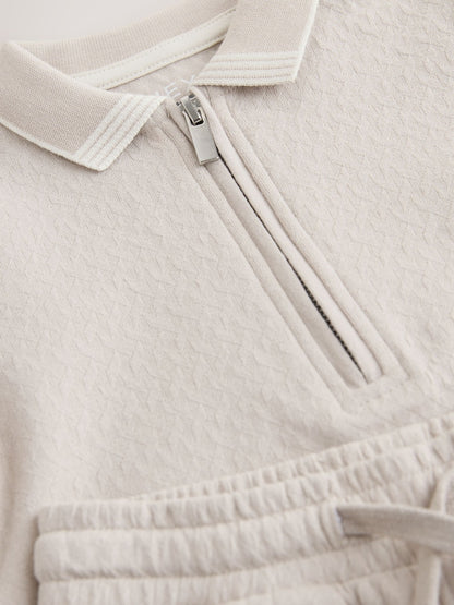 Neutral Zip Neck Short Sleeve Polo Shirt And Shorts Set (3mths-7yrs)
