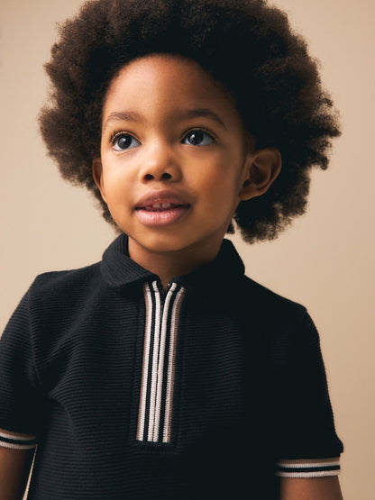 Black Zip Neck Short Sleeve Polo Shirt And Shorts Set (3mths-7yrs)