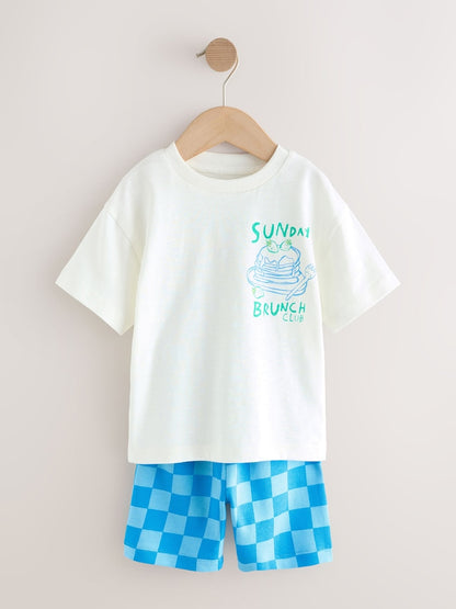Green/White Food Backprint Short Sleeve T-Shirt and Shorts Set 2 Pack (3mths-7yrs) - Size 3-6 Months (62-68cm)