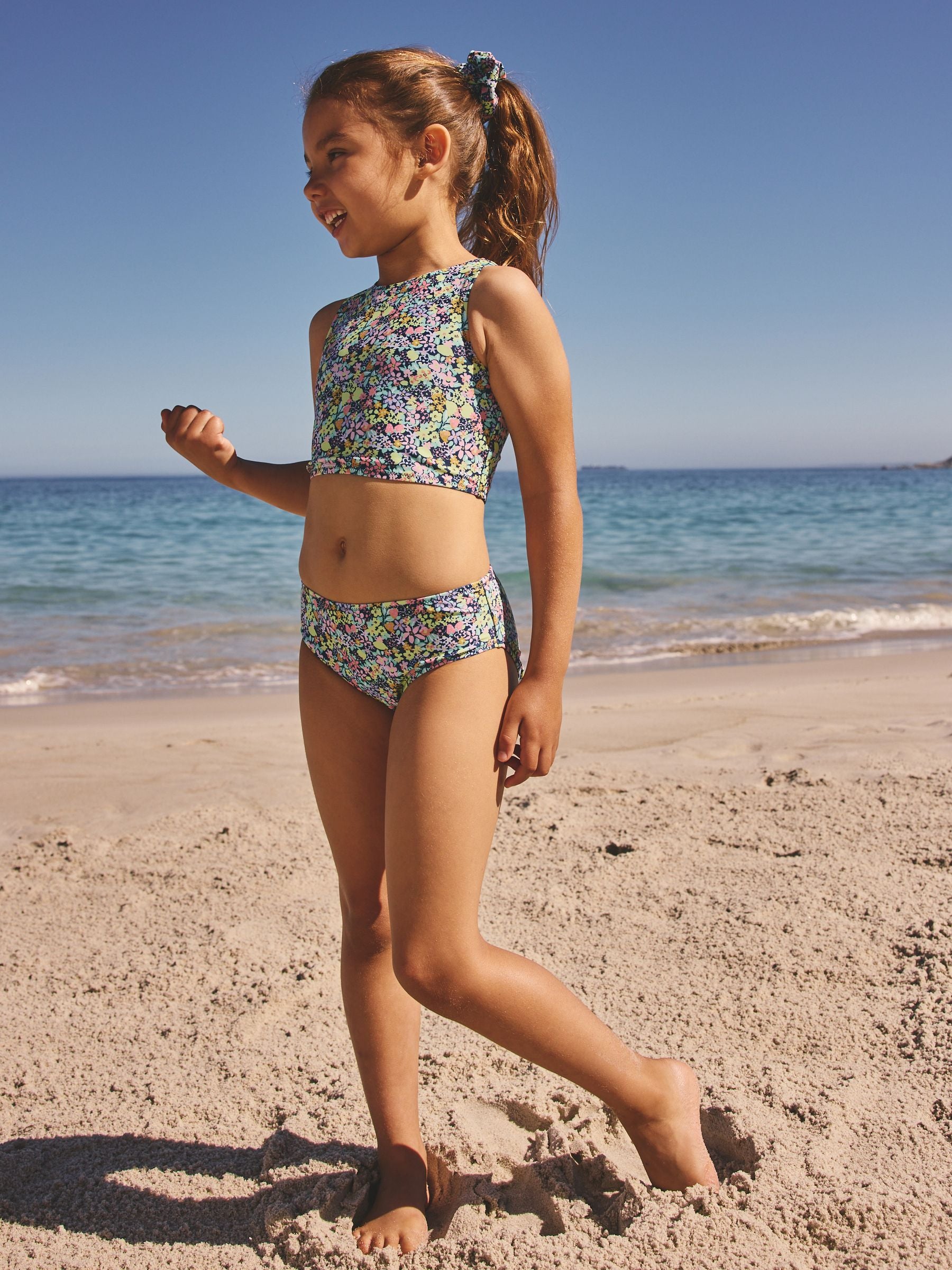 Black Ditsy Floral Sunsafe Rash Vest Bikini And Scrunchie Swim Set (3-16yrs) - Size 3 Years (98cm)