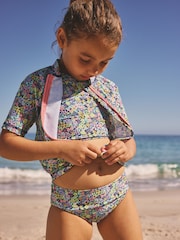 Black Ditsy Floral Sunsafe Rash Vest Bikini And Scrunchie Swim Set (3-16yrs) - Size 3 Years (98cm)