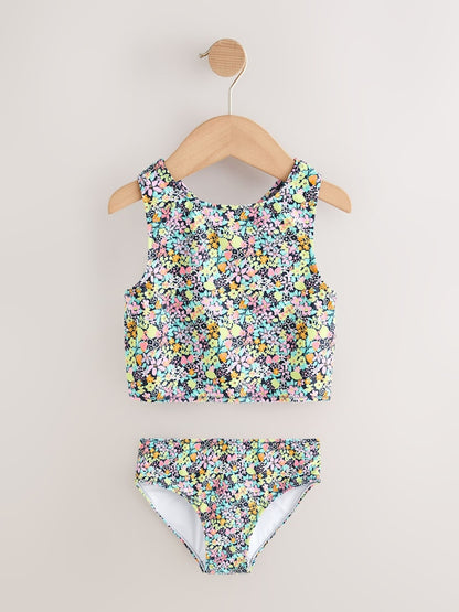Black Ditsy Floral Sunsafe Rash Vest Bikini And Scrunchie Swim Set (3-16yrs) - Size 3 Years (98cm)