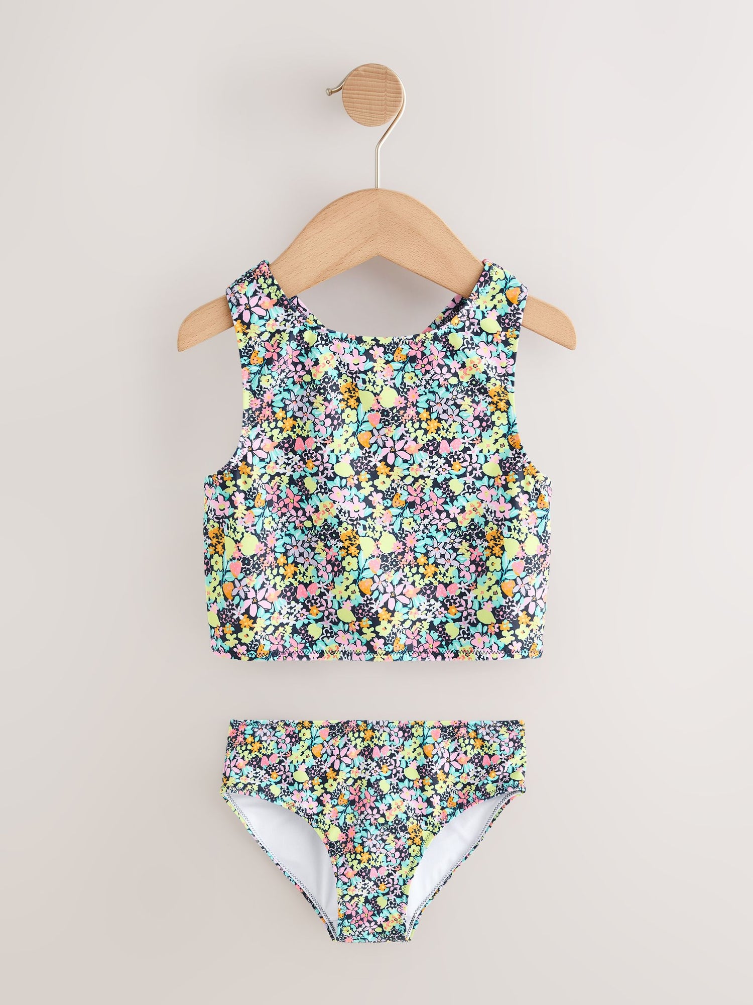 Black Ditsy Floral Sunsafe Rash Vest Bikini And Scrunchie Swim Set (3-16yrs) - Size 3 Years (98cm)