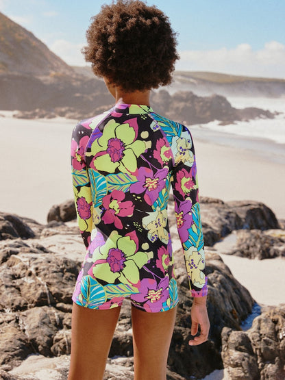 Black Tropical One Piece Short Swimsuit (3-16yrs)