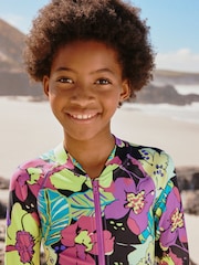 Black Tropical One Piece Short Swimsuit (3-16yrs) - Size 3 Years (98cm)