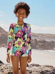 Black Tropical One Piece Short Swimsuit (3-16yrs) - Size 3 Years (98cm)