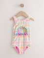 Rainbow Check Frill Leg Swimsuit (3mths-7yrs) - Size 3-6 Months (62-68cm)
