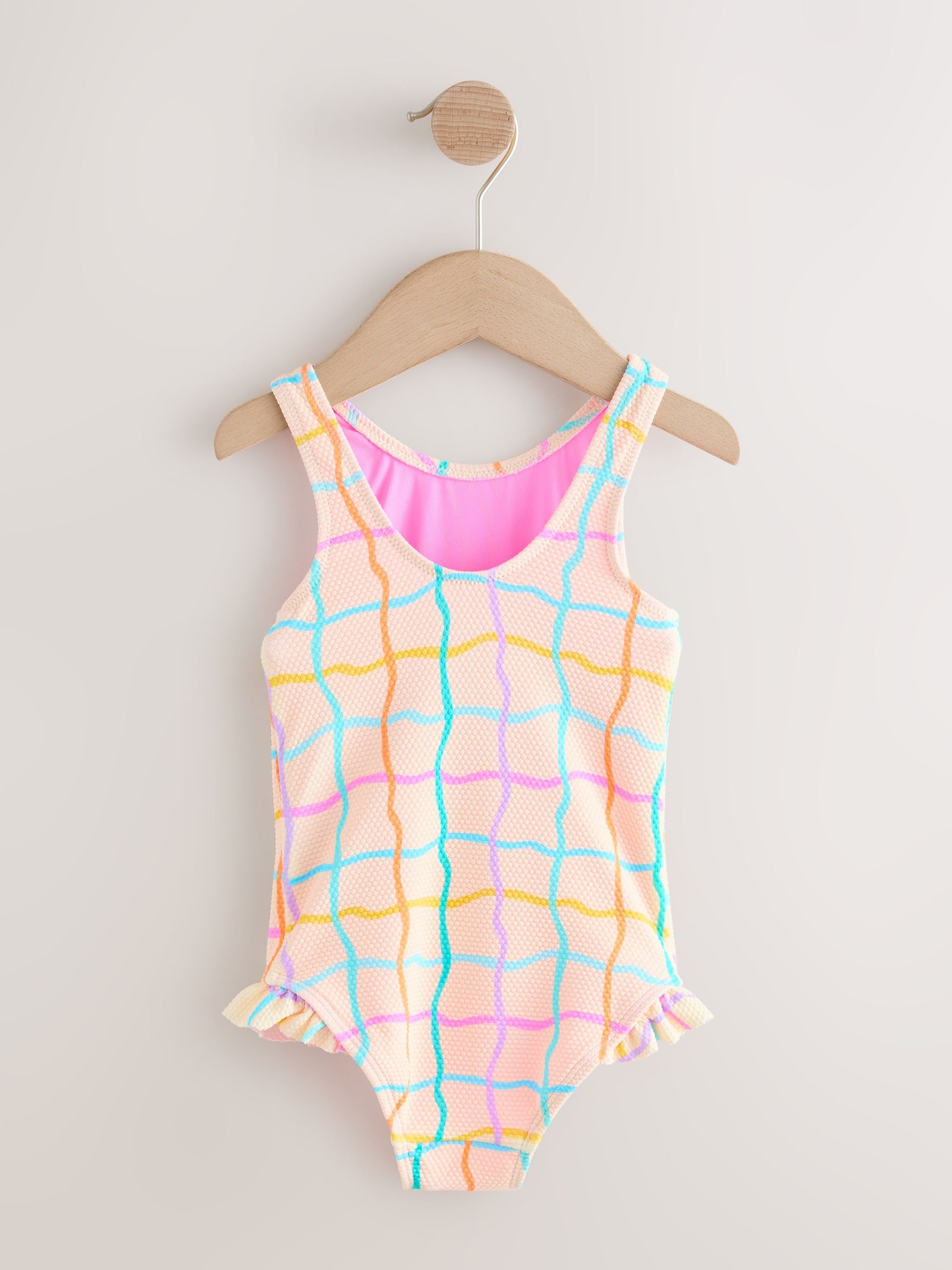 Rainbow Check Frill Leg Swimsuit (3mths-7yrs) - Size 3-6 Months (62-68cm)