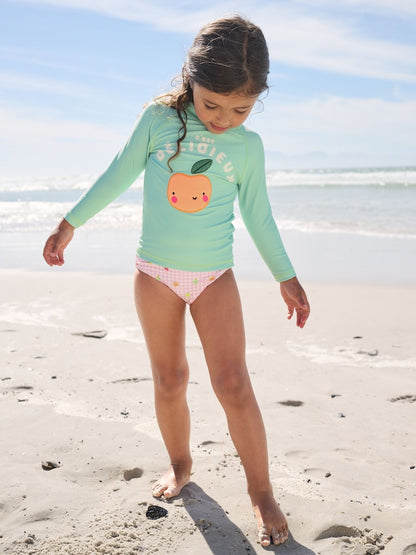 Mint Green Gingham Fruit Long Sleeve Sunsafe Swim Set (3mths-7yrs)