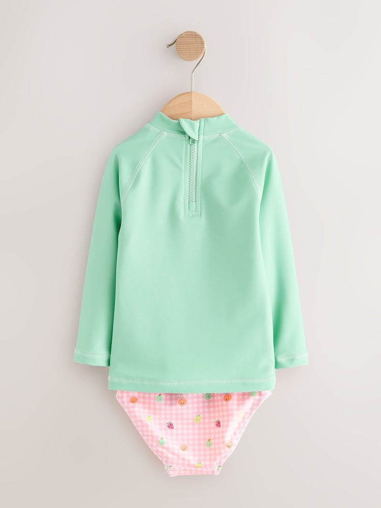 Mint Green Gingham Fruit Long Sleeve Sunsafe Swim Set (3mths-7yrs)