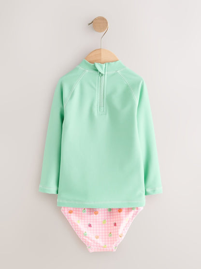 Mint Green Gingham Fruit Long Sleeve Sunsafe Swim Set (3mths-7yrs)