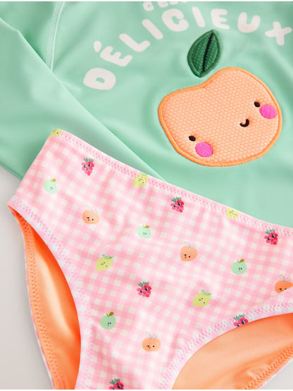 Mint Green Gingham Fruit Long Sleeve Sunsafe Swim Set (3mths-7yrs)