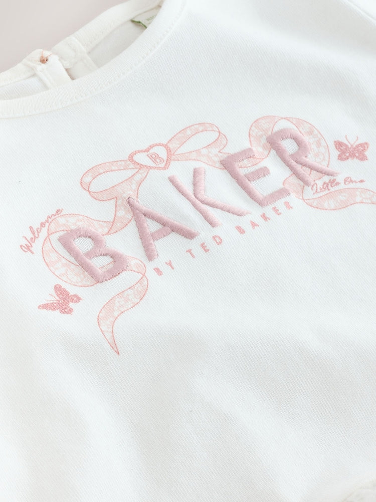 Baker by Ted Baker 2 Piece Broderie Back Peplum Pink T-Shirt &amp; Leggings Set