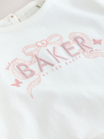 Baker by Ted Baker 2 Piece Broderie Back Peplum Pink T-Shirt &amp; Leggings Set