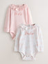 Baker by Ted Baker 2 Pack Pointelle Layette White/Pink Bodysuits