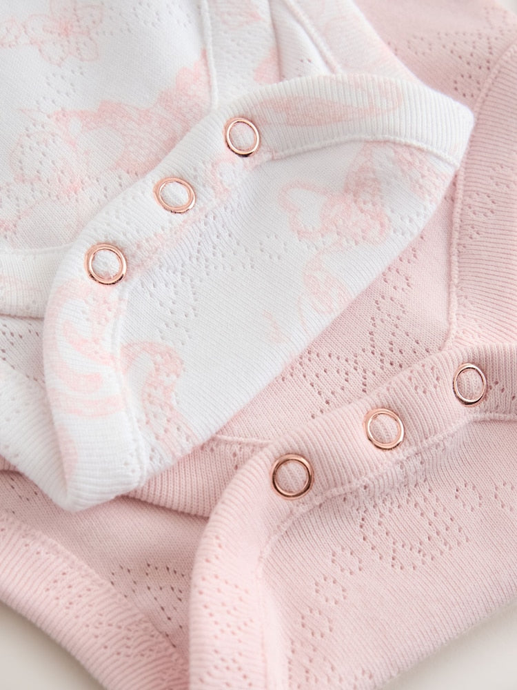 Baker by Ted Baker 2 Pack Pointelle Layette White/Pink Bodysuits
