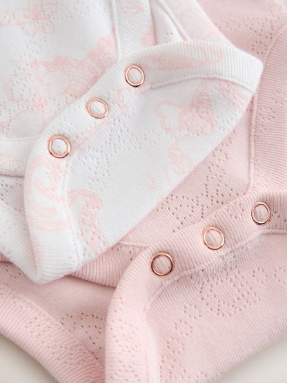 Baker by Ted Baker 2 Pack Pointelle Layette White/Pink Bodysuits