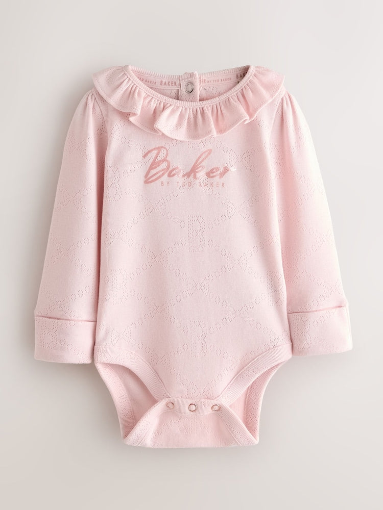 Baker by Ted Baker 2 Pack Pointelle Layette White/Pink Bodysuits