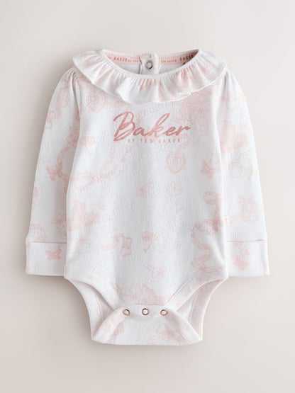 Baker by Ted Baker 2 Pack Pointelle Layette White/Pink Bodysuits
