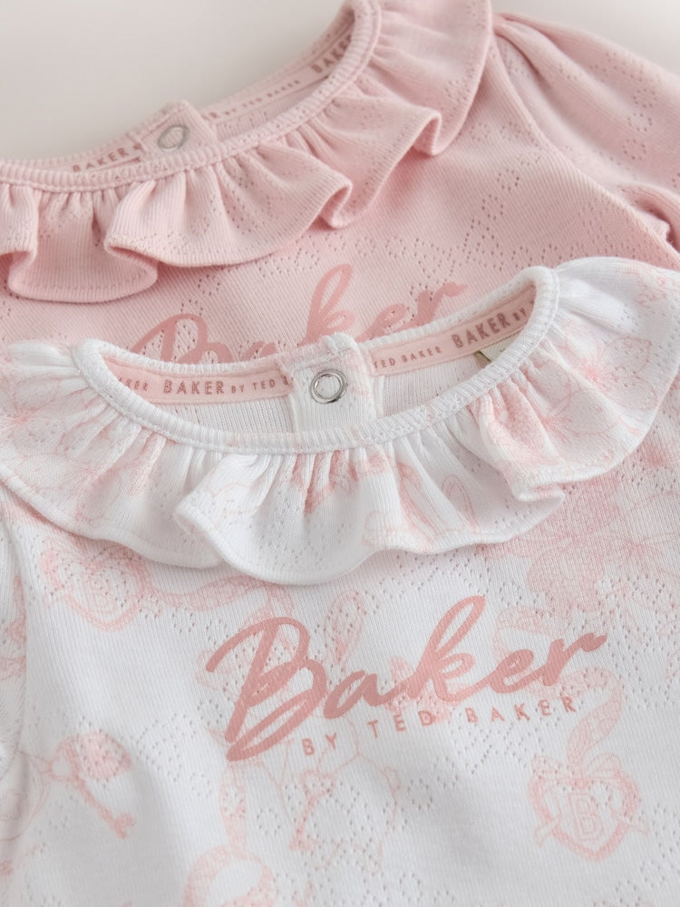Baker by Ted Baker 2 Pack Pointelle Layette White/Pink Bodysuits