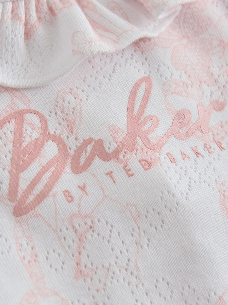 Baker by Ted Baker 2 Pack Pointelle Layette White/Pink Bodysuits